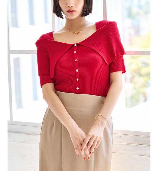 VIS「ビックカラーオフショルハーフスリーブニット」|ニット・セーター|