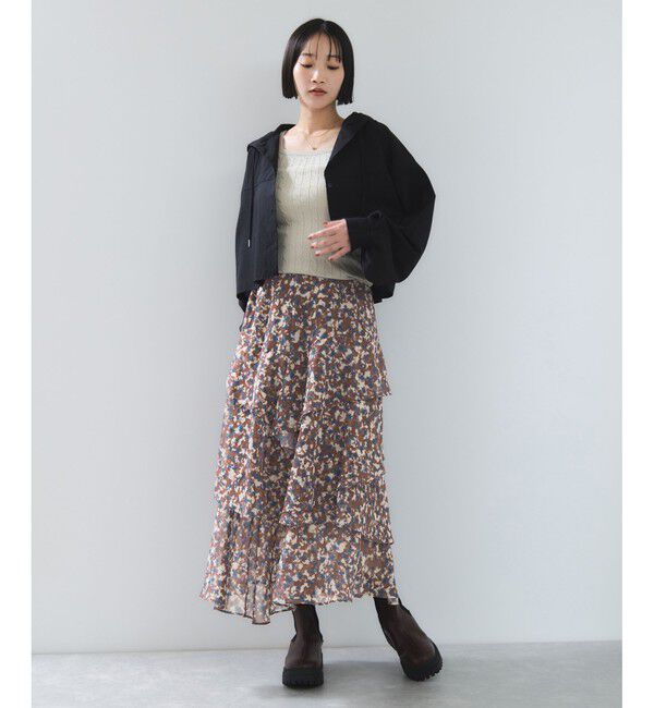 VIS「花柄アソート楊柳ティアードスカート」|スカート|