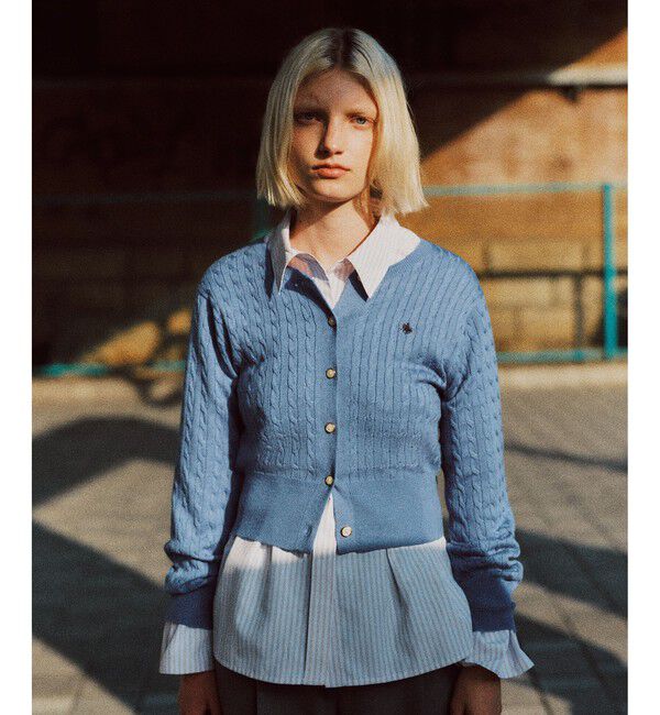 VIS「【POLO BCS】VIS別注ミニケーブルノーカラーニットカーディガン」|カーディガン|