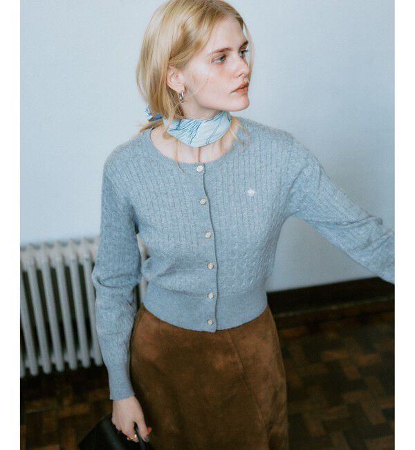 VIS「【POLO BCS】VIS別注ミニケーブルノーカラーニットカーディガン」|カーディガン|ライトグレー(08)