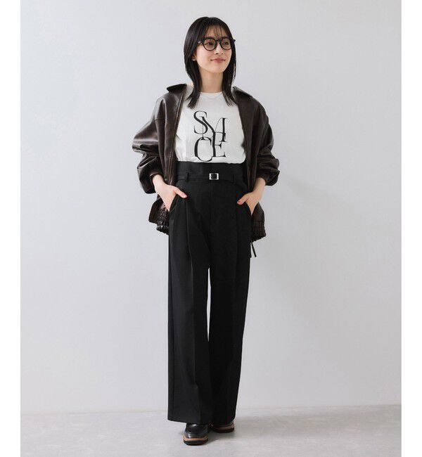 VIS「ベルトディテールタックワイドパンツ/イージーケア」|チノ|