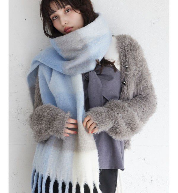 VIS「ふわふわフリンジチェックマフラー/静電気防止」|マフラー|