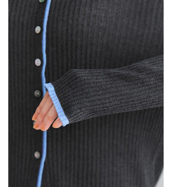 VIS「ポロ襟配色シアーリブカーディガン/イージーケア」|カーディガン|