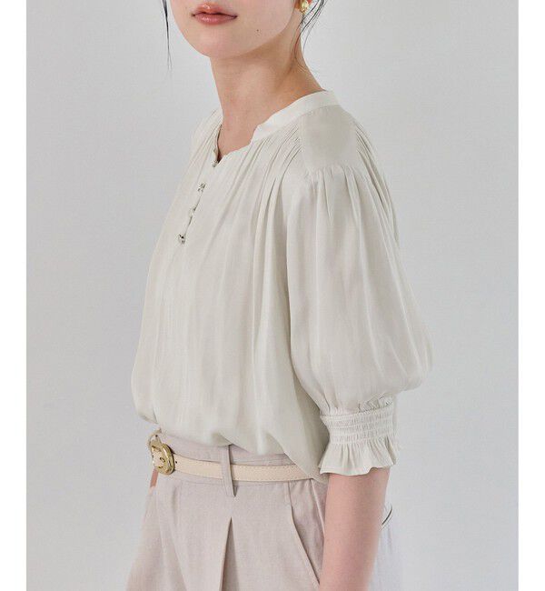 VIS「エアリーサテンハーフスリーブブラウス/イージーケア」|シャツ・ブラウス|
