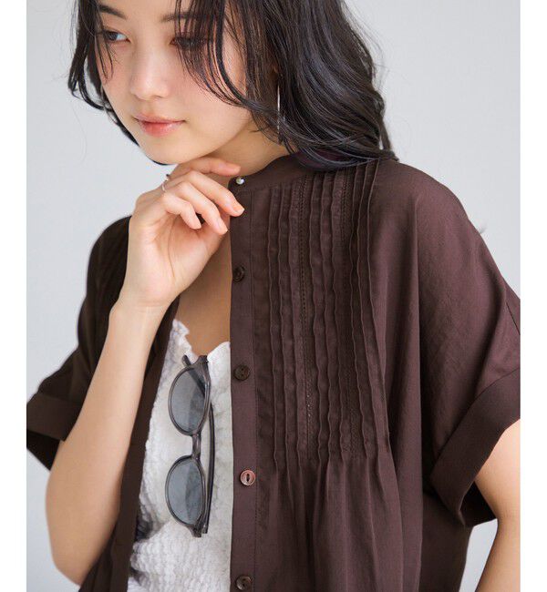VIS「気流染めピコピンタック半袖ブラウス/接触冷感」|シャツ・ブラウス|ブラウン系(22)