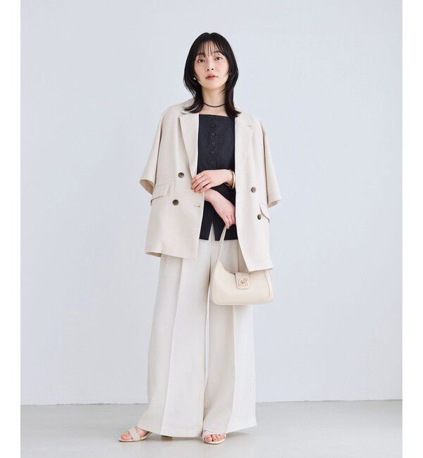 VIS「美easyリネンライクハーフスリーブダブルジャケット/イージーケア・接触冷感・セットアップ対応」|テーラードジャケット|