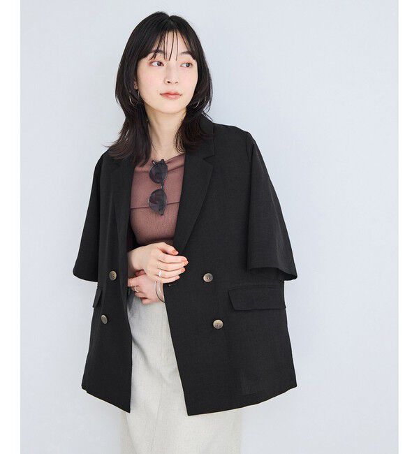 VIS「美easyリネンライクハーフスリーブダブルジャケット/イージーケア・接触冷感・セットアップ対応」|テーラードジャケット|