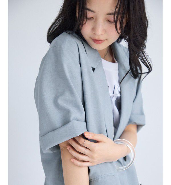 VIS「美easyリネンライクハーフスリーブダブルジャケット/イージーケア・接触冷感・セットアップ対応」|テーラードジャケット|