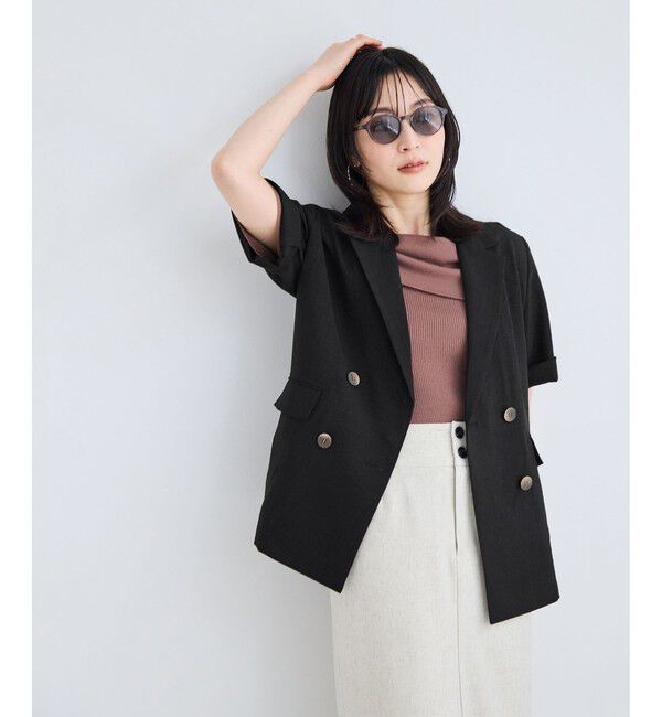 VIS「美easyリネンライクハーフスリーブダブルジャケット/イージーケア・接触冷感・セットアップ対応」|テーラードジャケット|