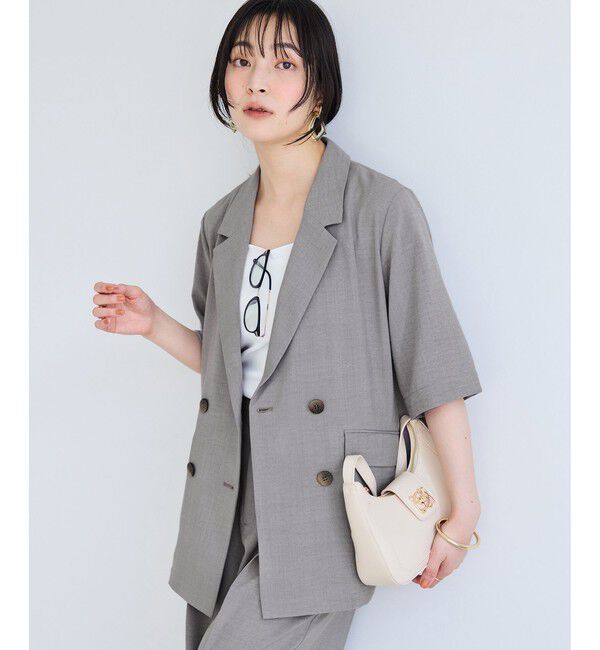 VIS「美easyリネンライクハーフスリーブダブルジャケット/イージーケア・接触冷感・セットアップ対応」|テーラードジャケット|グレー(07)