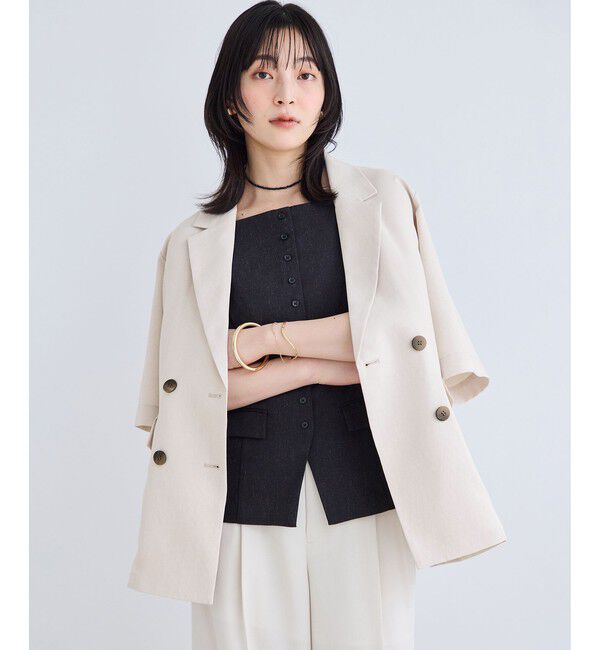 VIS「美easyリネンライクハーフスリーブダブルジャケット/イージーケア・接触冷感・セットアップ対応」|テーラードジャケット|