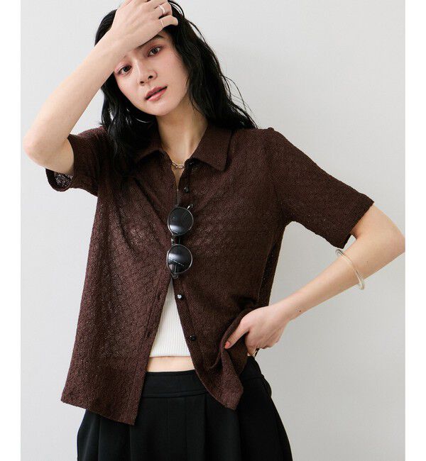 VIS「レース衿付きカーディガン」|カーディガン|