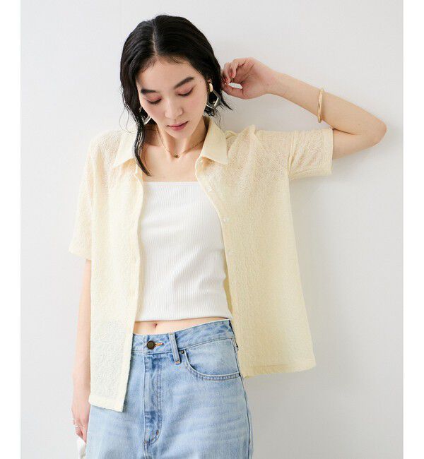 VIS「レース衿付きカーディガン」|カーディガン|クリーム(83)