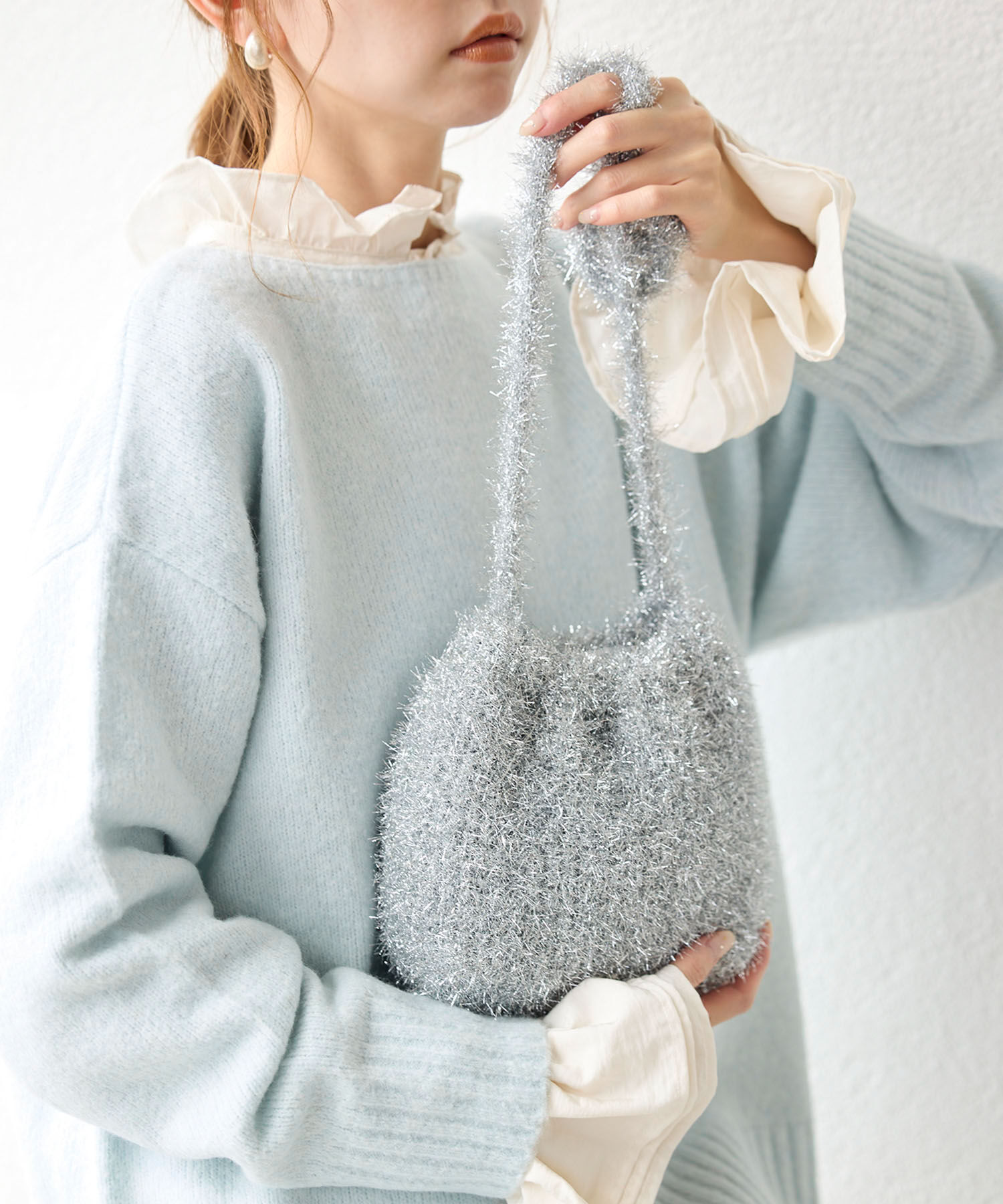 ROPE PICNIC PASSAGE「キラキラニットショルダーバッグ」|ショルダー・メッセンジャー|シルバー(93)