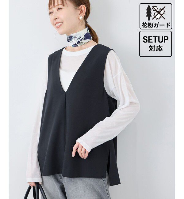 Rope&rsquo;Picnic「【花粉ガード】クリアツイルジレベスト/セレモニー・通勤対応・セットアップ対応」|ベスト・ジレ|ネイビー(40)