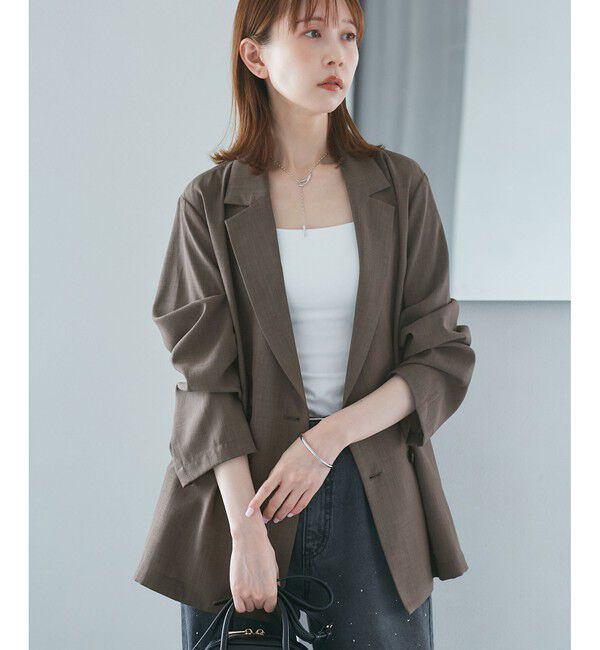 Rope&rsquo;Picnic「【接触冷感・UVカット・速乾】【リネンライク・シリーズ】シアーテーラードジャケット/セットアップ対応」|テーラードジャケット|