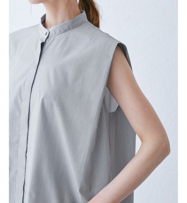 Rope&rsquo;Picnic「【UVカット・接触冷感・イージーケア】バンドカラーノースリーブシャツ/通勤対応」|シャツ・ブラウス|