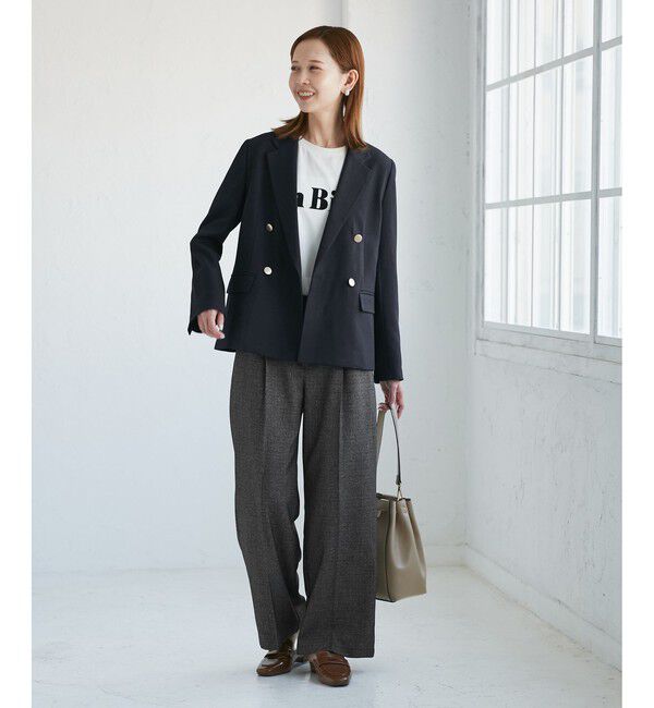 Rope&rsquo;Picnic「レディハンサムシリーズ ウールライク金ボタンジャケット(半裏地)/セットアップ・通勤対応」|テーラードジャケット|