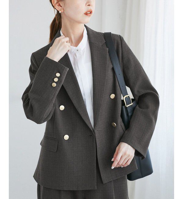 Rope&rsquo;Picnic「レディハンサムシリーズ ウールライク金ボタンジャケット(半裏地)/セットアップ・通勤対応」|テーラードジャケット|