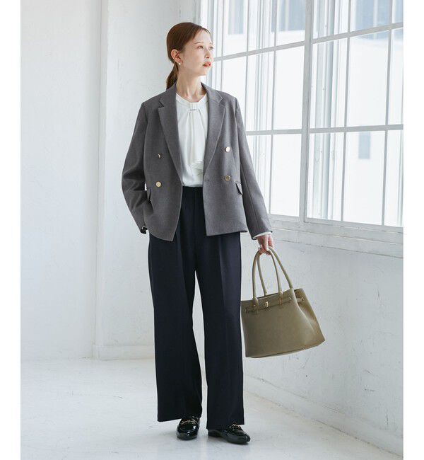 Rope&rsquo;Picnic「レディハンサムシリーズ ウールライク金ボタンジャケット(半裏地)/セットアップ・通勤対応」|テーラードジャケット|