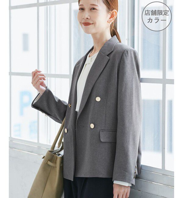 Rope&rsquo;Picnic「レディハンサムシリーズ ウールライク金ボタンジャケット(半裏地)/セットアップ・通勤対応」|テーラードジャケット|グレー(07)