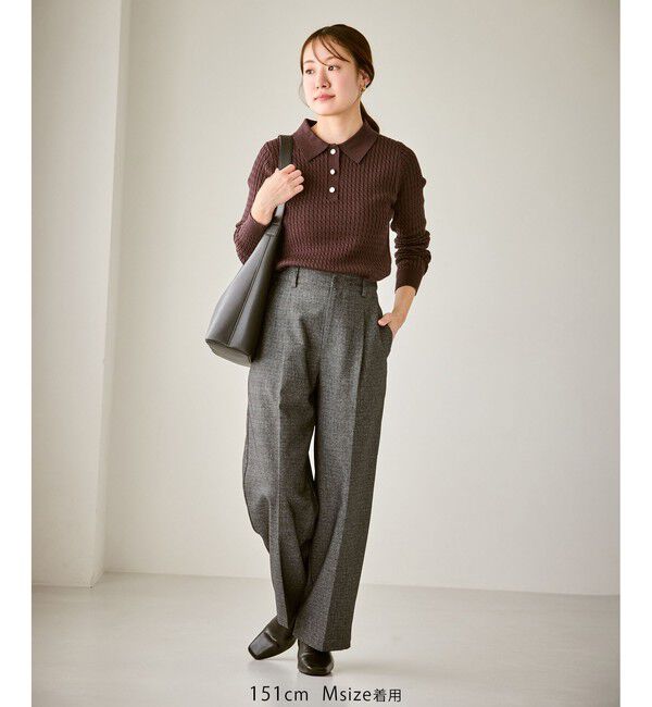 Rope&rsquo;Picnic「【低身長・小柄さんサイズ】レディハンサムシリーズ ウールライクウエストタックセミワイドパンツ」|スラックス|