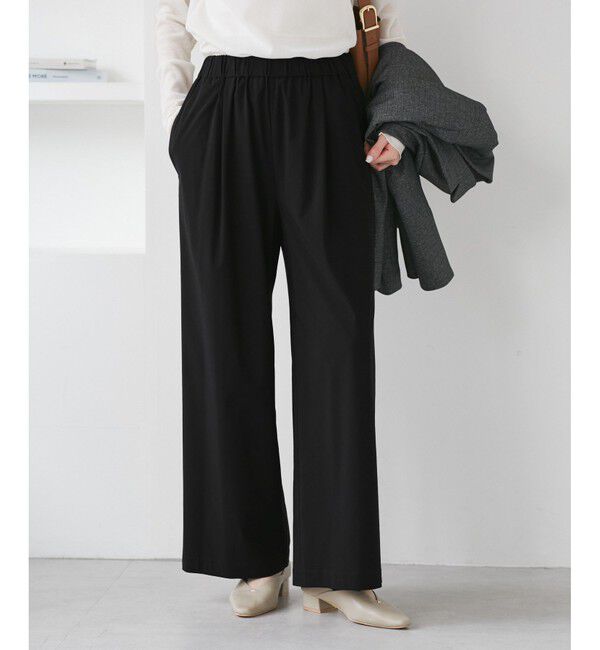 Rope&rsquo;Picnic「レーヨンナイロンイージーワイドパンツ」|チノ|ブラック(01)