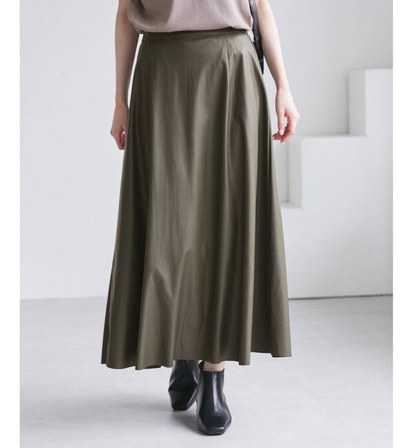 Rope&rsquo;Picnic「シンセティックレザーフレアロングスカート」|スカート|カーキー(36)