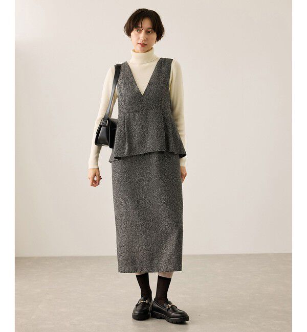 Rope&rsquo;Picnic「【新色追加】レイヤード風ペプラムジャンパースカート」|ワンピース|チャコール(06)