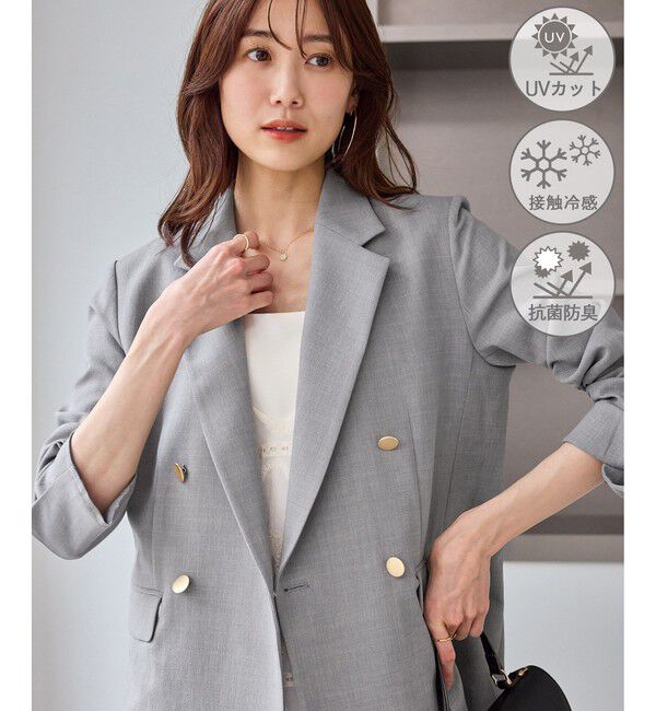 Rope&rsquo;Picnic「カナパ 金ボタンジャケット/セットアップ対応・UV・抗菌防臭・接触冷感」|テーラードジャケット|グレー(07)