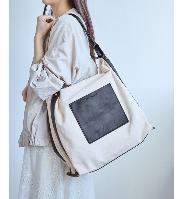 ROPE PICNIC PASSAGE「麻調キャンバスコンビトートバッグ/A4対応・15インチPC対応」|トートバッグ|ブラック(01)
