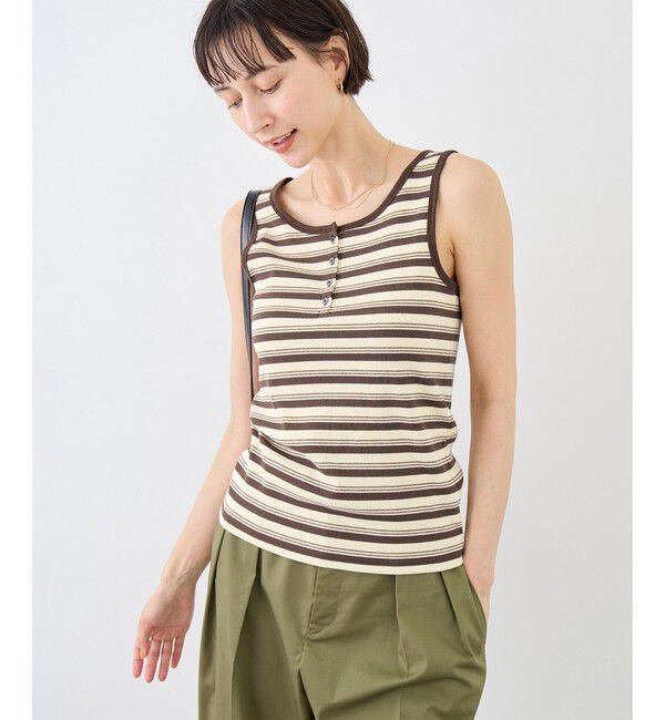 Rope&rsquo;Picnic「マルチボーダーヘンリーネックタンクトップ」|タンクトップ|ブラウン系(22)