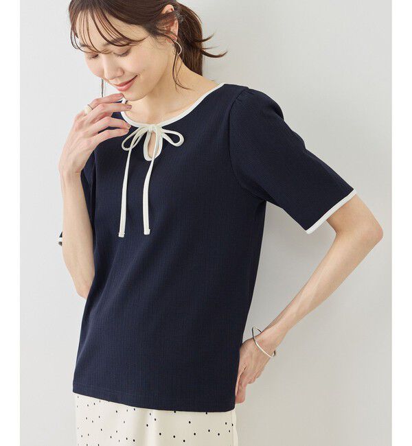 Rope&rsquo;Picnic「前後2WAY配色テレコリボンディテールトップス」|Tシャツ・カットソー|