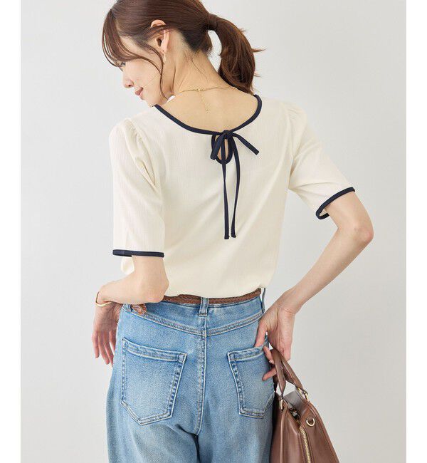 Rope&rsquo;Picnic「前後2WAY配色テレコリボンディテールトップス」|Tシャツ・カットソー|
