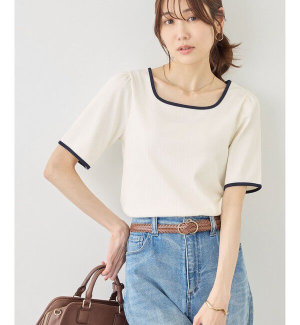 Rope&rsquo;Picnic「前後2WAY配色テレコリボンディテールトップス」|Tシャツ・カットソー|