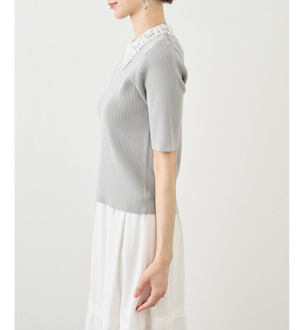 Rope&rsquo;Picnic「レースカラーハーフスリーブリブニット」|ニット・セーター|