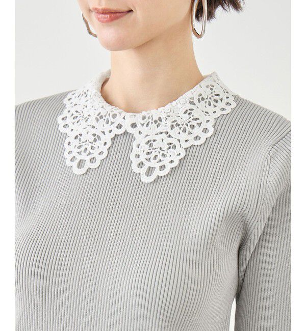 Rope&rsquo;Picnic「レースカラーハーフスリーブリブニット」|ニット・セーター|