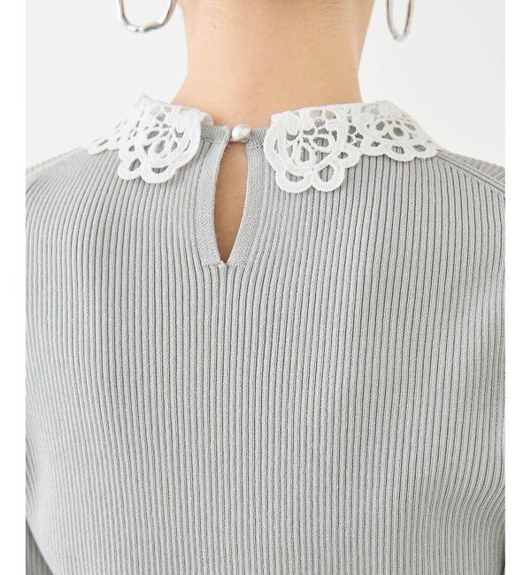 Rope&rsquo;Picnic「レースカラーハーフスリーブリブニット」|ニット・セーター|