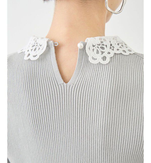 Rope&rsquo;Picnic「レースカラーハーフスリーブリブニット」|ニット・セーター|