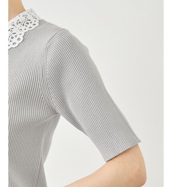 Rope&rsquo;Picnic「レースカラーハーフスリーブリブニット」|ニット・セーター|