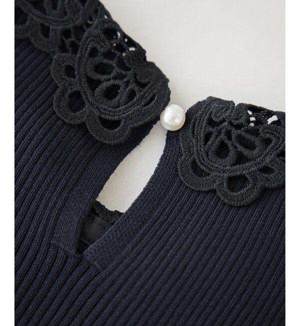 Rope&rsquo;Picnic「レースカラーハーフスリーブリブニット」|ニット・セーター|