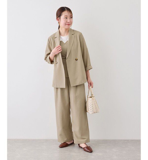 Rope&rsquo;Picnic「【cahoさんコラボ】低身長・小柄さんサイズ エアリーリネンライク ドッキングカットトップス」|Tシャツ・カットソー|