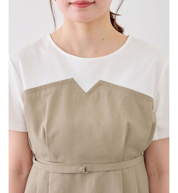 Rope&rsquo;Picnic「【cahoさんコラボ】低身長・小柄さんサイズ エアリーリネンライク ドッキングカットトップス」|Tシャツ・カットソー|