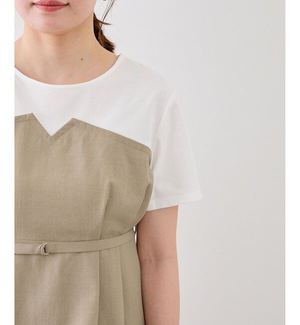 Rope&rsquo;Picnic「【cahoさんコラボ】低身長・小柄さんサイズ エアリーリネンライク ドッキングカットトップス」|Tシャツ・カットソー|