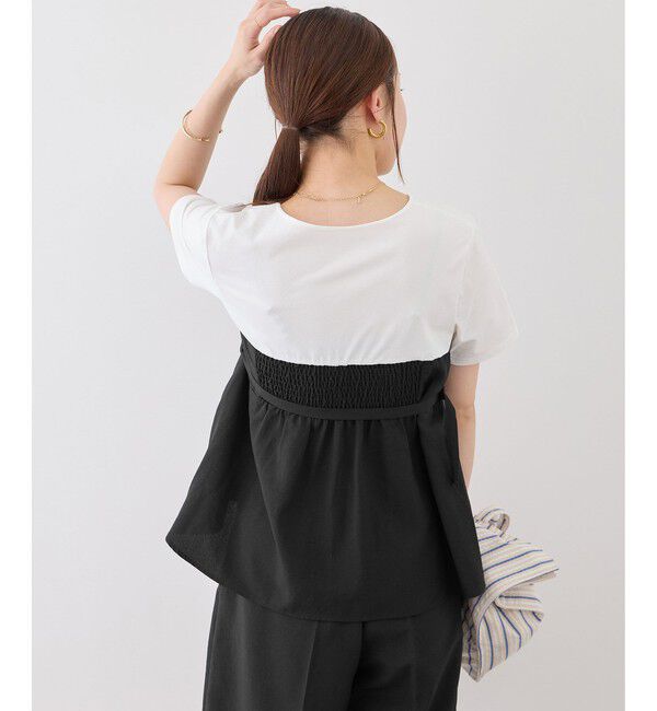 Rope&rsquo;Picnic「【cahoさんコラボ】低身長・小柄さんサイズ エアリーリネンライク ドッキングカットトップス」|Tシャツ・カットソー|