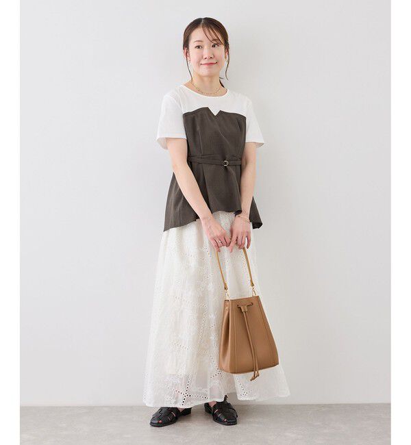 Rope&rsquo;Picnic「【cahoさんコラボ】低身長・小柄さんサイズ エアリーリネンライク ドッキングカットトップス」|Tシャツ・カットソー|