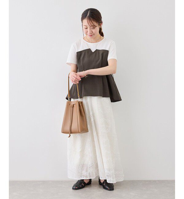 Rope&rsquo;Picnic「【cahoさんコラボ】低身長・小柄さんサイズ エアリーリネンライク ドッキングカットトップス」|Tシャツ・カットソー|