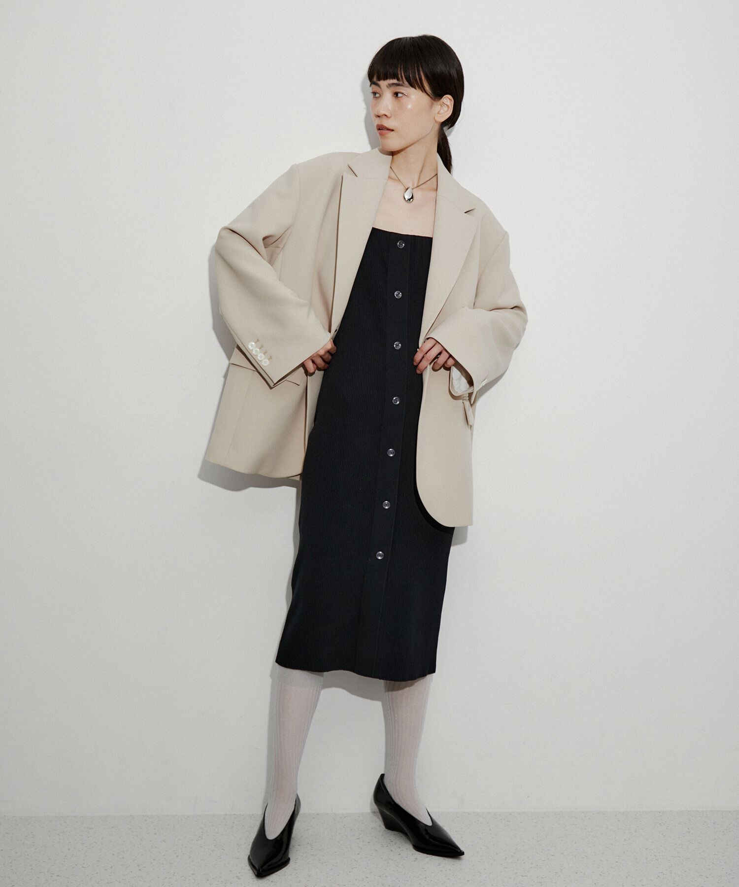 ADAM ET ROPE'「シャイニーリブハイソックス」|ソックス|