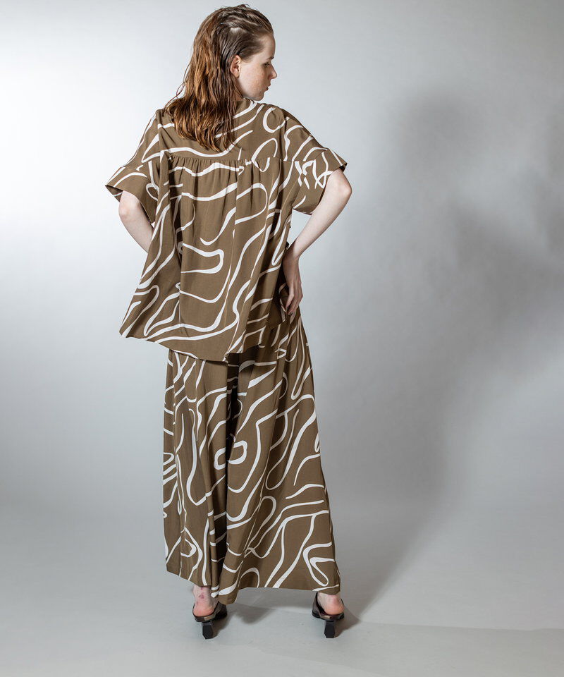  「プリントVネックギャザーブラウス」|シャツ・ブラウス|