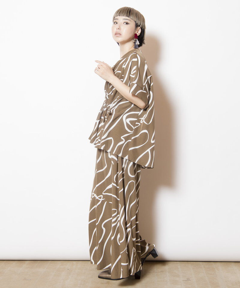  「プリントVネックギャザーブラウス」|シャツ・ブラウス|